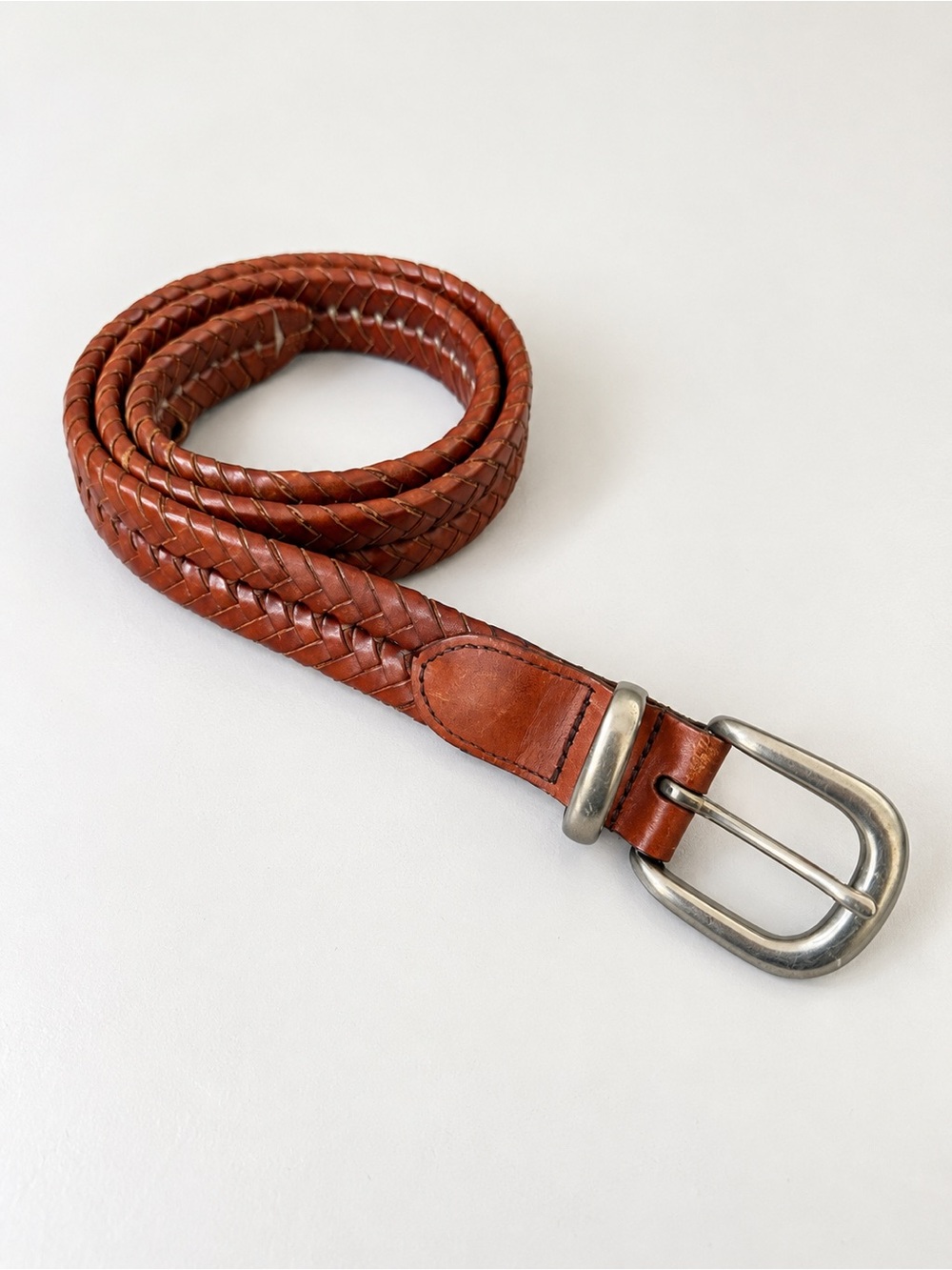 Coach 5922 Brown Genuine Braided Leather Brass Buckle Belt 36